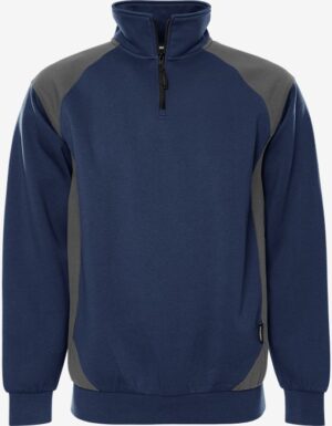 300511 Sweater met korte rits 7048 GSM 586 Marineblauw/grijs